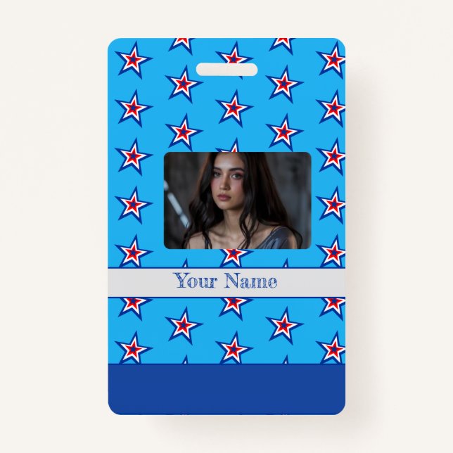 Crachá de padrão branco e vermelho azul brilhante (Frente)