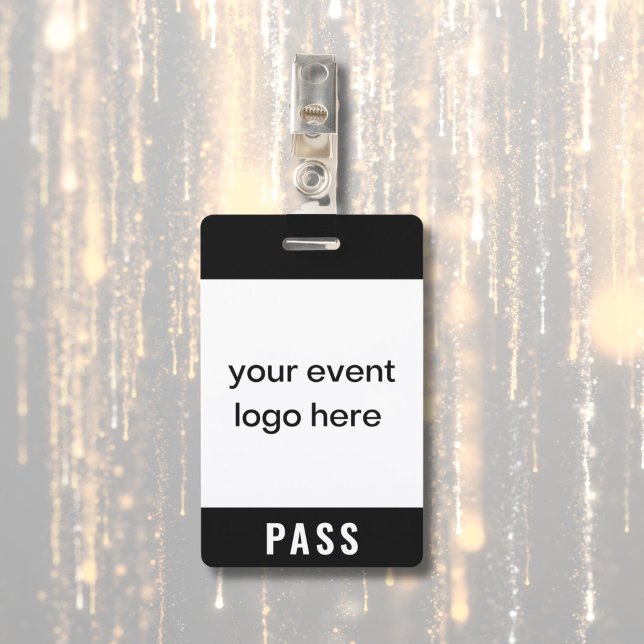 Crachá de passagem de evento especial (Pass badge for special event, festival or concert. Custom logo on front and name and date on back.)