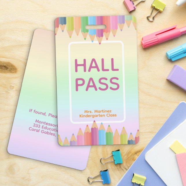 Crachá de Passagem do Salão do Arco-íris Pastel pa (Hall Pass Badge)