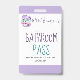 Crachá de passagem para o banheiro roxo para profe