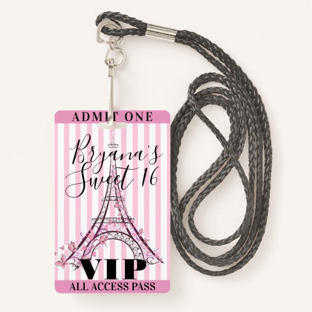 Crachá de Passagem VIP de 16 Festas da Torre Eiffe (Frente com cordão)