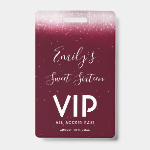 Crachá De Passagem VIP De Convite Glam Burgundy S