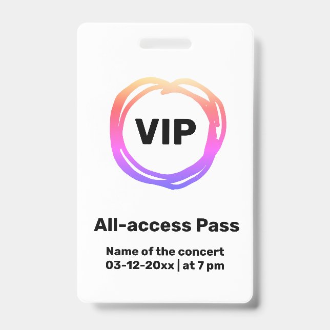 crachá de passe de acesso total vip personalizado (Frente)