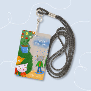 Crachá de passe do aluno de gato de desenho animad