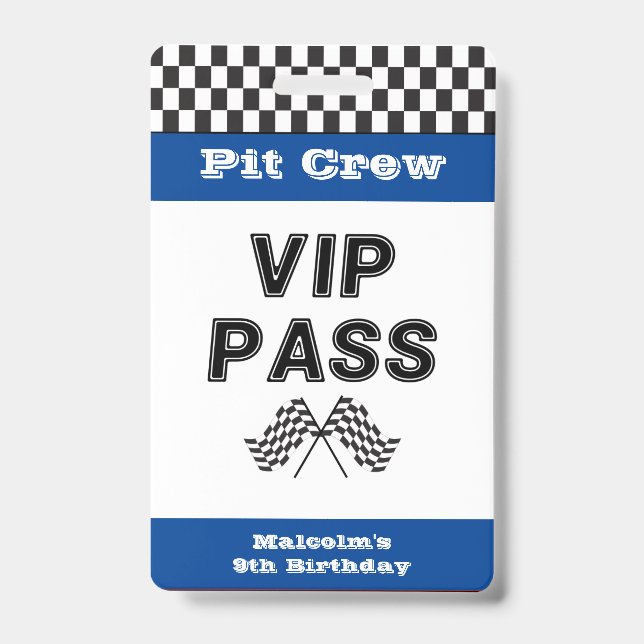 Crachá de Pista de Corrida Azul VIP da Equipe de P (Frente)