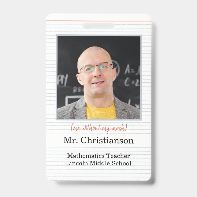 Crachá de Professor de Fotografia, eu sem máscara (Front)