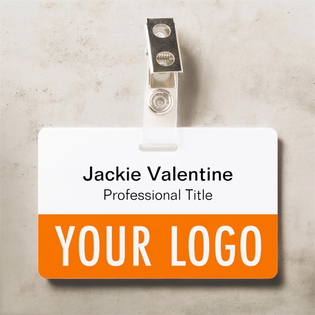 Crachá de PVC Laranja com Cordão ou Carretel com C (MISOOK Horizontal Employee Badge with Clip Orange)