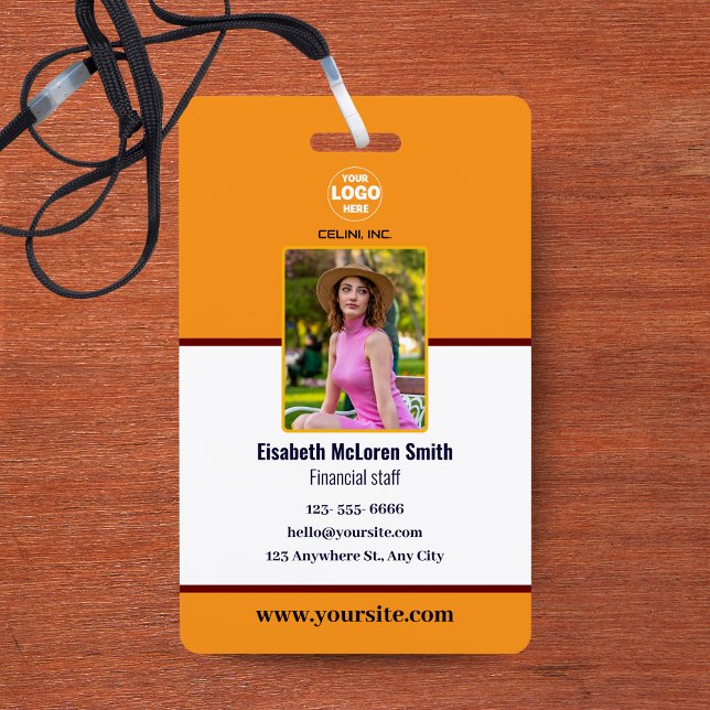 Crachá de segurança do Marinho profissional: Foto  (Professional Orange Security Badge: Photo & Company Badge)