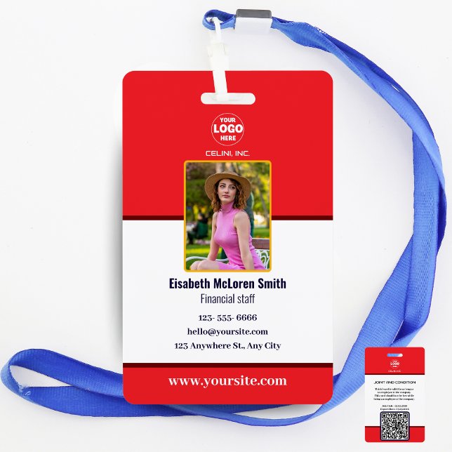 Crachá de Segurança Vermelha Profissional: Foto e  (Professional Red Security Badge: Photo & Company Badge)