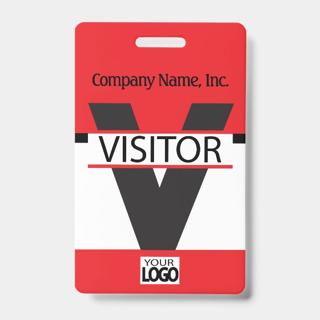 Crachá de Visitante com seu Logotipo - Vermelho (Frente)