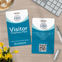 Crachá de Visitante Corporativo Azul Código QR de