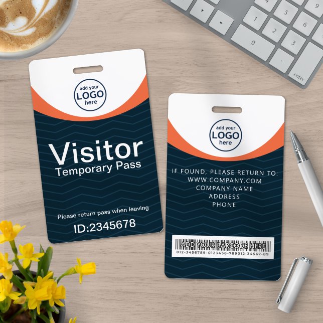Crachá de visitante corporativo Blue Orange ID Cód (Criador carregado)