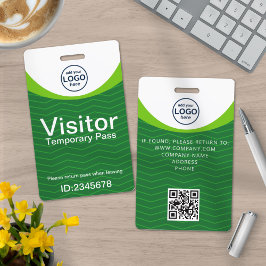 Crachá de Visitante Corporativo Verde Código QR ID