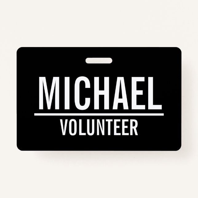 Crachá de Voluntário Negro com Nome Personalizado (Frente)