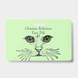 Crachá Desenho Bonito De Gato Olhos Brilhantes Verde Clar