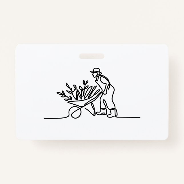 Crachá desenho de linha de um agricultor ou jardineiro (Frente)