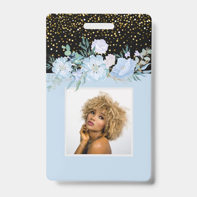 Crachá Design Blue Floral Business ou Event Stationer (Frente)