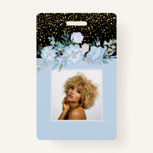 Crachá Design Blue Floral Business ou Event Stationer