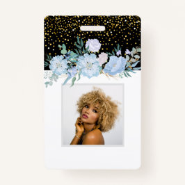 Crachá Design Blue Floral Business ou Event Stationer