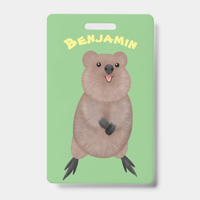 Crachá Design de desenho animado fofo de quokka sorrident (Frente)