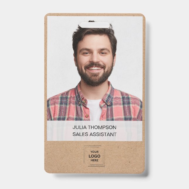 Crachá Design de Identidade de Funcionário de Kraft Rústi (Frente)