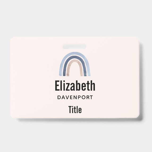 Crachá Design do Arco-Íris Azul e Pêssego (Frente)