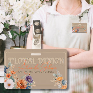 Crachá Design Floral Boho Kraft Rústico Elegante Embossad