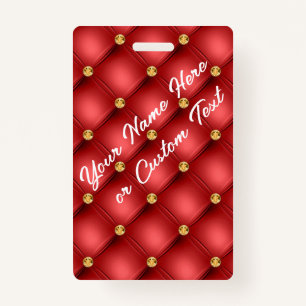 Crachá Diamantes Vermelhos Dourados Texto do Couro Tufado