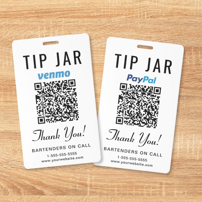 Crachá Dica de Jar Gorjeta Venmo PayPal Código QR Dicas D (Tip Jar Venmo PayPal QR Code Digital Tipping Badge)
