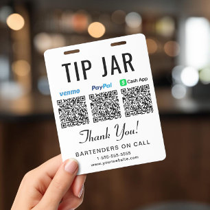 Crachá Dica de Jar Venmo PayPal CashApp Códigos QR Gorjet