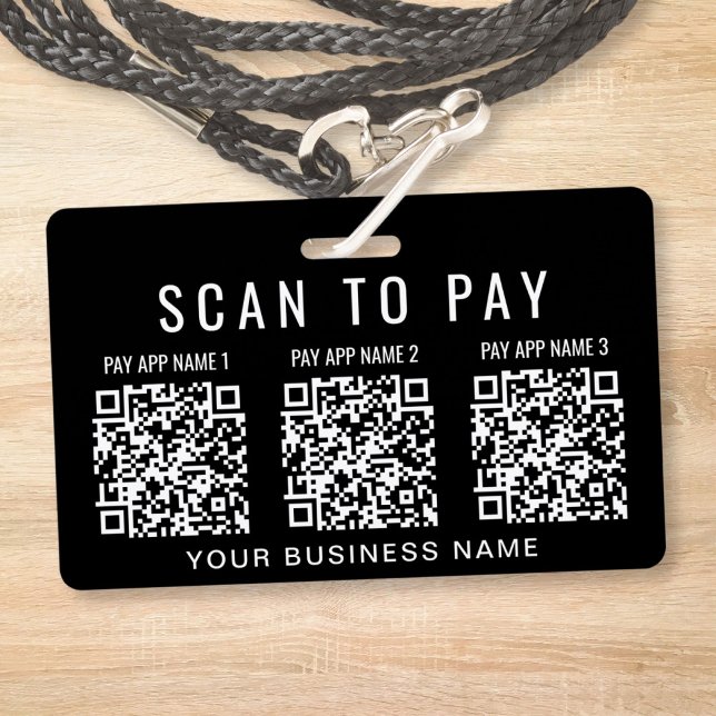 Crachá Digitalizar para Pagar 3 Códigos QR Negócios (Scan to Pay 3 QR Codes Business Badge)