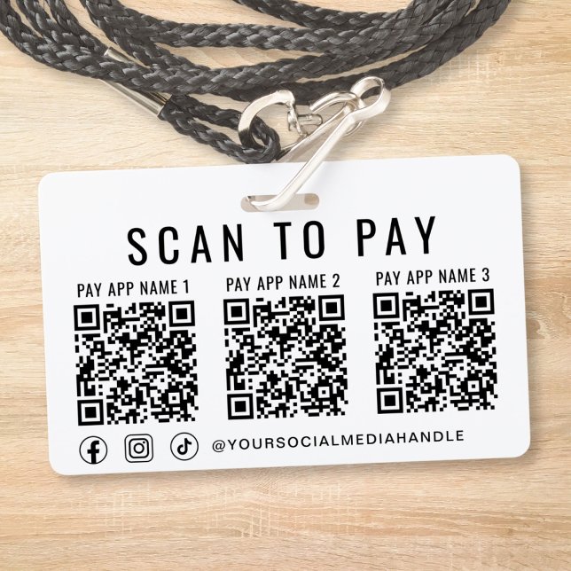 Crachá Digitalizar para Pagar 3 QR Codes de Pagamento Míd (Scan to Pay 3 Payment QR Codes Social Media Badge)
