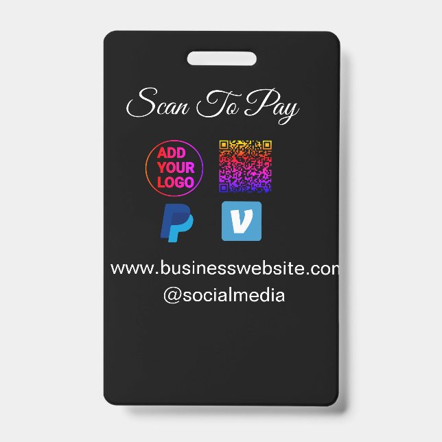 Crachá digitalizar para pagar adicionar logotipo código q (Frente)