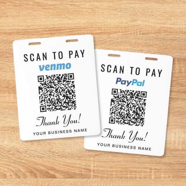 Crachá Digitalizar para Pagar Venmo PayPal Código QR Paga (Scan to Pay Venmo PayPal QR Code Business Payment Badge)