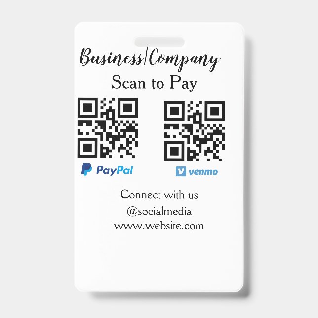Crachá Digitalize para pagar código q r paypal venmo adic (Frente)