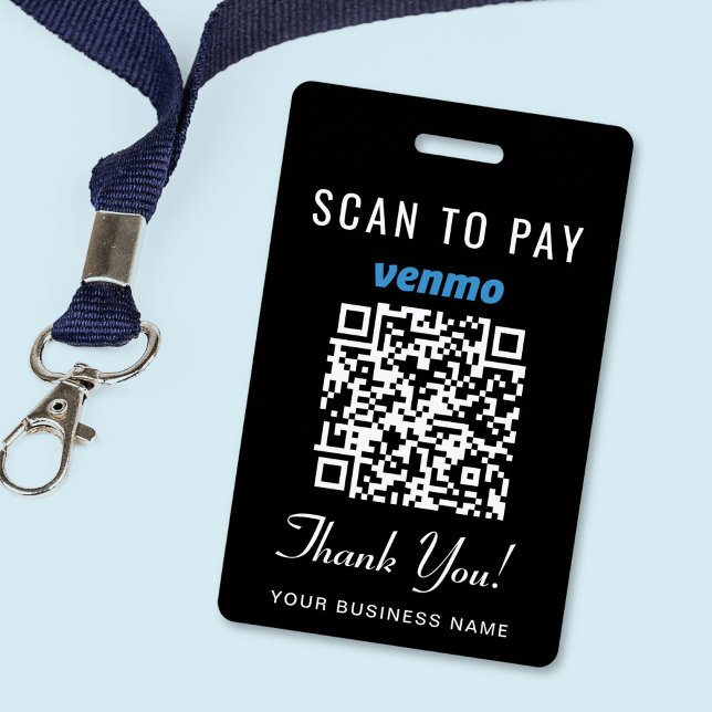 Crachá Digitalize para Pagar Código QR Venmo Preto (Scan to Pay Venmo QR Code Black Badge)