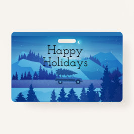 Crachá Dirigindo pela estrada com uma árvore de natal