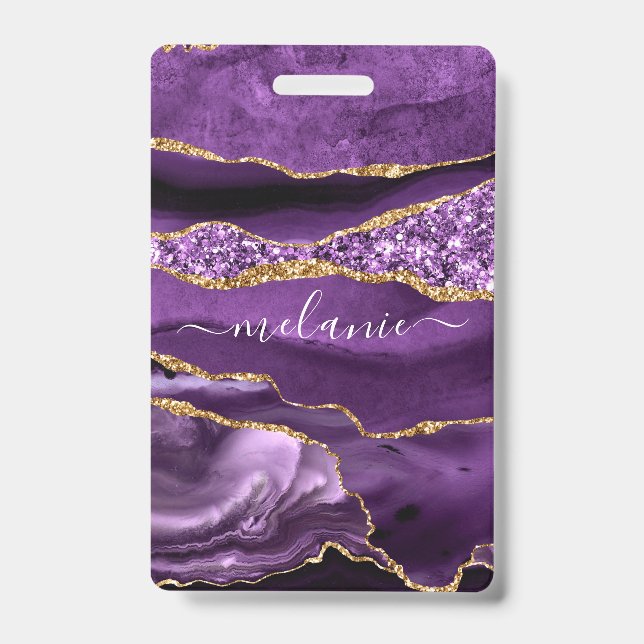 Crachá Distintivo Brilhante com Brilho Dourado Roxo com N (Frente)