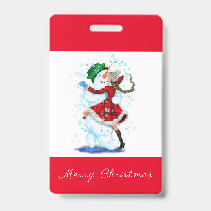 Crachá Distintivo de festa de Natal Boneco de neve e danç