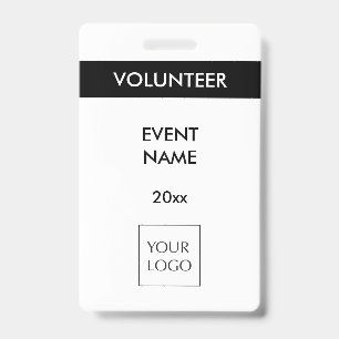 Crachá Distintivo de Logo de Voluntário de Evento Preto e