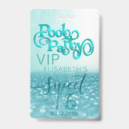 Crachá Distintivo de VIP para festa de piscina com brilho