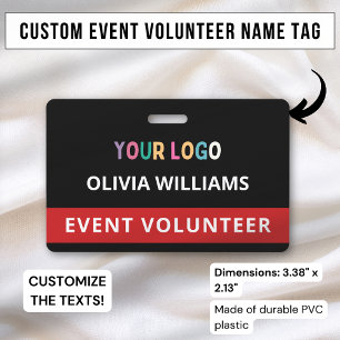 Crachá Distintivo Personalizado de Voluntário com Logotip