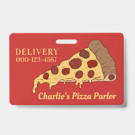 Crachá Distintivos de fatia de pizza com texto e cor pers