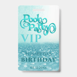 Crachá Diversão script brilhante festa na piscina VIP Cr