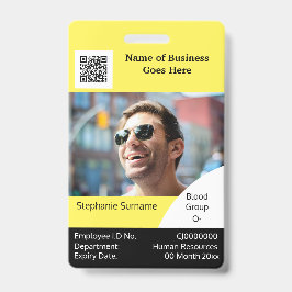 Crachá DIY Funcionário Cartão de ID amarelo preto