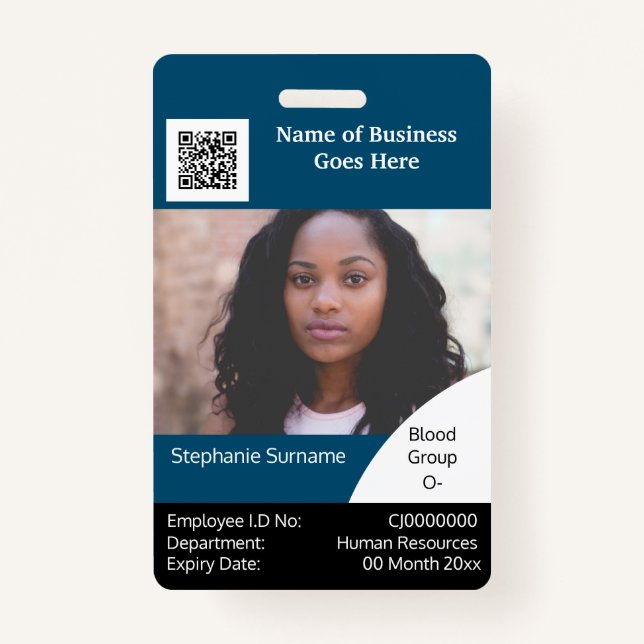 Crachá DIY Funcionário Cartão de ID azul preto (Frente)