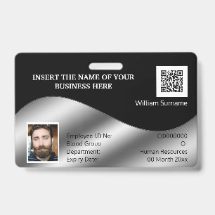 Crachá DIY ID card falso prata preta logótipo fotográ