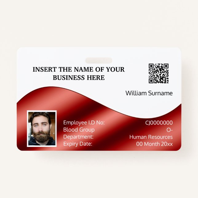 Crachá DIY ID card falso vermelho branco | logótipo fotog (Frente)