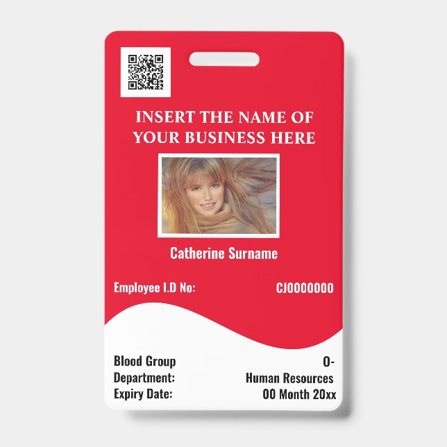Crachá DIY ID card white wave red horizontal (Frente)