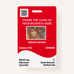 Crachá DIY ID card white wave red horizontal